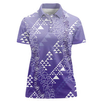 Hawaii Lavender Kapa Women Polo Shirt Vintage 'Ohe Kāpala Motifs Mix Plumeria Leis LT7 Female Lavender - Polynesian Pride