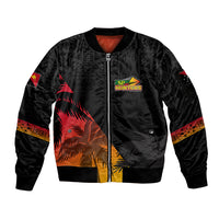Personalised PNG Hunters Rugby Sleeve Zip Bomber Jacket Palm Trees Simple LT7 Unisex Black - Polynesian Pride