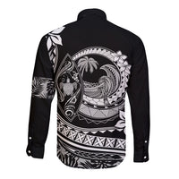 Polynesian Plumeria Long Sleeve Button Shirt Ride The Waves - Black LT7 - Polynesian Pride