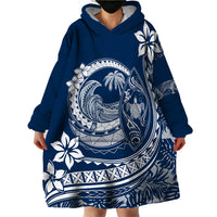 Polynesian Plumeria Wearable Blanket Hoodie Ride The Waves - Navy Blue LT7 - Polynesian Pride