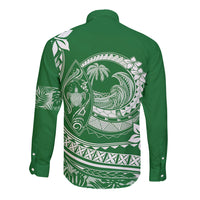 Polynesian Plumeria Long Sleeve Button Shirt Ride The Waves - Green LT7 - Polynesian Pride
