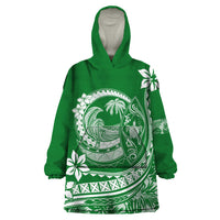 Polynesian Plumeria Wearable Blanket Hoodie Ride The Waves - Green LT7 One Size Green - Polynesian Pride