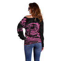 Polynesian Plumeria Off Shoulder Sweater Ride The Waves - Pink LT7 - Polynesian Pride