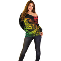 Polynesian Plumeria Off Shoulder Sweater Ride The Waves - Reggae LT7 - Polynesian Pride