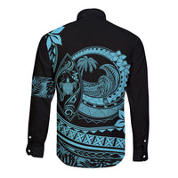 Polynesian Plumeria Long Sleeve Button Shirt Ride The Waves - Turquoise LT7 - Polynesian Pride