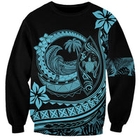Polynesian Plumeria Sweatshirt Ride The Waves - Turquoise LT7 Unisex Turquoise - Polynesian Pride