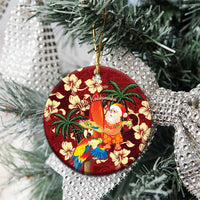Crimson Red Tropical Christmas Hawaii Tapa Ceramic Ornament Aloha Santa Drink Party - Polynesian Pride