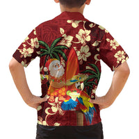 Crimson Red Tropical Christmas Hawaii Tapa Family Matching Long Sleeve Bodycon Dress and Hawaiian Shirt Aloha Santa Drink Party LT7 - Polynesian Pride