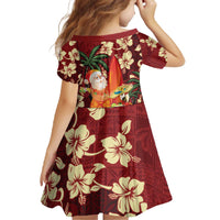 Crimson Red Tropical Christmas Hawaii Tapa Family Matching Off The Shoulder Long Sleeve Dress and Hawaiian Shirt Aloha Santa Drink Party - Polynesian Pride