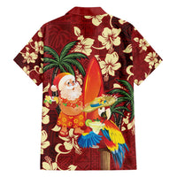 Crimson Red Tropical Christmas Hawaii Tapa Family Matching Off Shoulder Short Dress and Hawaiian Shirt Aloha Santa Drink Party - Polynesian Pride
