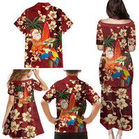 Crimson Red Tropical Christmas Hawaii Tapa Family Matching Puletasi and Hawaiian Shirt Aloha Santa Drink Party LT7 - Polynesian Pride