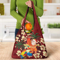Crimson Red Tropical Christmas Hawaii Tapa Grocery Bag Aloha Santa Drink Party - Polynesian Pride