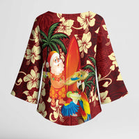 Crimson Red Tropical Christmas Hawaii Tapa Kimono Sleeve Blouse Aloha Santa Drink Party - Polynesian Pride