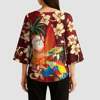 Crimson Red Tropical Christmas Hawaii Tapa Kimono Sleeve Blouse Aloha Santa Drink Party - Polynesian Pride