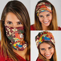 Crimson Red Tropical Christmas Hawaii Tapa Neck Gaiter Aloha Santa Drink Party - Polynesian Pride