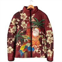 Crimson Red Tropical Christmas Hawaii Tapa Padded Jacket Aloha Santa Drink Party - Polynesian Pride