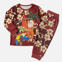Crimson Red Tropical Christmas Hawaii Tapa Christmas Pajama Set Aloha Santa Drink Party - Polynesian Pride