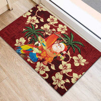 Crimson Red Tropical Christmas Hawaii Tapa Rubber Doormat Aloha Santa Drink Party - Polynesian Pride