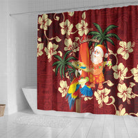 Crimson Red Tropical Christmas Hawaii Tapa Shower Curtain Aloha Santa Drink Party - Polynesian Pride