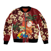 Crimson Red Tropical Christmas Hawaii Tapa Sleeve Zip Bomber Jacket Aloha Santa Drink Party - Polynesian Pride