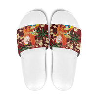 Crimson Red Tropical Christmas Hawaii Tapa Slide Sandals Aloha Santa Drink Party - Polynesian Pride