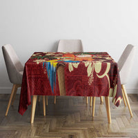 Crimson Red Tropical Christmas Hawaii Tapa Tablecloth Aloha Santa Drink Party - Polynesian Pride