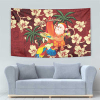 Crimson Red Tropical Christmas Hawaii Tapa Tapestry Aloha Santa Drink Party - Polynesian Pride