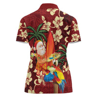 Crimson Red Tropical Christmas Hawaii Tapa Women Polo Shirt Aloha Santa Drink Party LT7 - Polynesian Pride