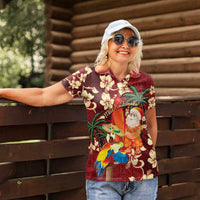 Crimson Red Tropical Christmas Hawaii Tapa Women Polo Shirt Aloha Santa Drink Party LT7 - Polynesian Pride