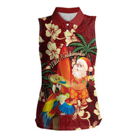 Crimson Red Tropical Christmas Hawaii Tapa Women Sleeveless Polo Shirt Aloha Santa Drink Party LT7 Female Red - Polynesian Pride