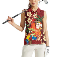 Crimson Red Tropical Christmas Hawaii Tapa Women Sleeveless Polo Shirt Aloha Santa Drink Party LT7 - Polynesian Pride