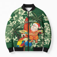 Moss Green Tropical Christmas Hawaii Tapa Bomber Puffer Jacket Aloha Santa Drink Party - Polynesian Pride