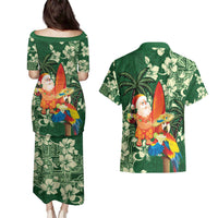 Moss Green Tropical Christmas Hawaii Tapa Couples Matching Puletasi and Hawaiian Shirt Aloha Santa Drink Party LT7 - Polynesian Pride