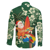 Moss Green Tropical Christmas Hawaii Tapa Family Matching Off Shoulder Maxi Dress and Hawaiian Shirt Aloha Santa Drink Party - Polynesian Pride