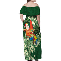 Moss Green Tropical Christmas Hawaii Tapa Family Matching Off Shoulder Maxi Dress and Hawaiian Shirt Aloha Santa Drink Party - Polynesian Pride