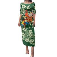 Moss Green Tropical Christmas Hawaii Tapa Family Matching Puletasi and Hawaiian Shirt Aloha Santa Drink Party LT7 Mom's Dress Green - Polynesian Pride