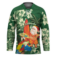 Moss Green Tropical Christmas Hawaii Tapa Hockey Jersey Aloha Santa Drink Party - Polynesian Pride