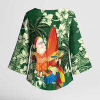 Moss Green Tropical Christmas Hawaii Tapa Kimono Sleeve Blouse Aloha Santa Drink Party - Polynesian Pride