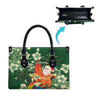 Moss Green Tropical Christmas Hawaii Tapa Leather Bag Aloha Santa Drink Party - Polynesian Pride