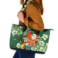 Moss Green Tropical Christmas Hawaii Tapa Leather Tote Bag Aloha Santa Drink Party - Polynesian Pride