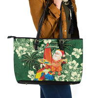 Moss Green Tropical Christmas Hawaii Tapa Leather Tote Bag Aloha Santa Drink Party - Polynesian Pride