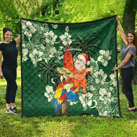 Moss Green Tropical Christmas Hawaii Tapa Quilt Aloha Santa Drink Party - Polynesian Pride