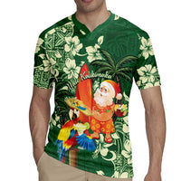 Moss Green Tropical Christmas Hawaii Tapa Rugby Jersey Aloha Santa Drink Party - Polynesian Pride