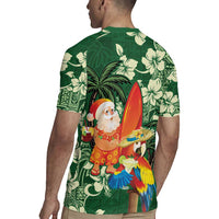 Moss Green Tropical Christmas Hawaii Tapa Rugby Jersey Aloha Santa Drink Party - Polynesian Pride
