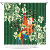 Moss Green Tropical Christmas Hawaii Tapa Shower Curtain Aloha Santa Drink Party LT7 Green - Polynesian Pride