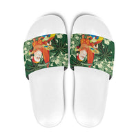 Moss Green Tropical Christmas Hawaii Tapa Slide Sandals Aloha Santa Drink Party - Polynesian Pride