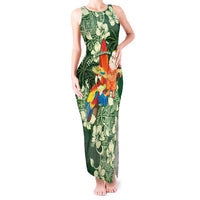 Moss Green Tropical Christmas Hawaii Tapa Tank Maxi Dress Aloha Santa Drink Party - Polynesian Pride