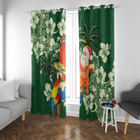 Moss Green Tropical Christmas Hawaii Tapa Window Curtain Aloha Santa Drink Party - Polynesian Pride