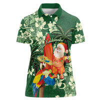 Moss Green Tropical Christmas Hawaii Tapa Women Polo Shirt Aloha Santa Drink Party LT7 Female Green - Polynesian Pride