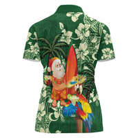 Moss Green Tropical Christmas Hawaii Tapa Women Polo Shirt Aloha Santa Drink Party LT7 - Polynesian Pride